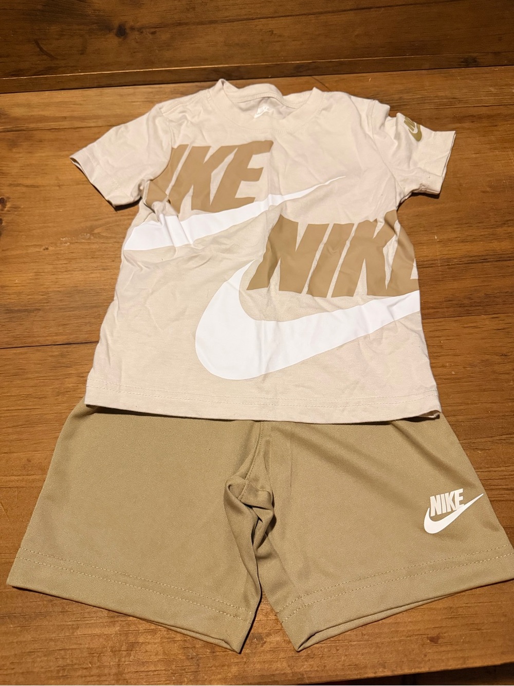 Nike Kids Tan & White Logo Tee and Shorts Set